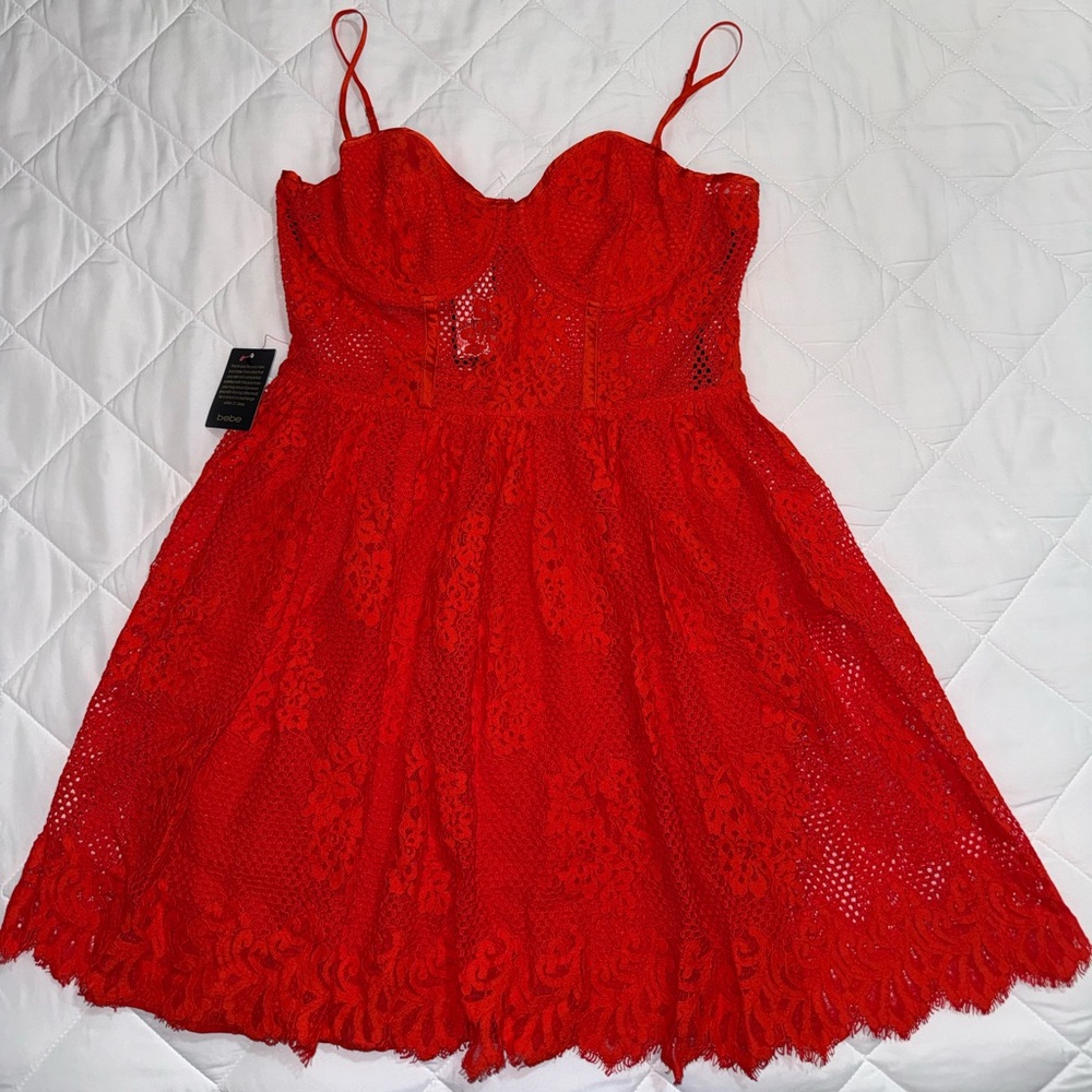 bebe Red Lace Mini Dress